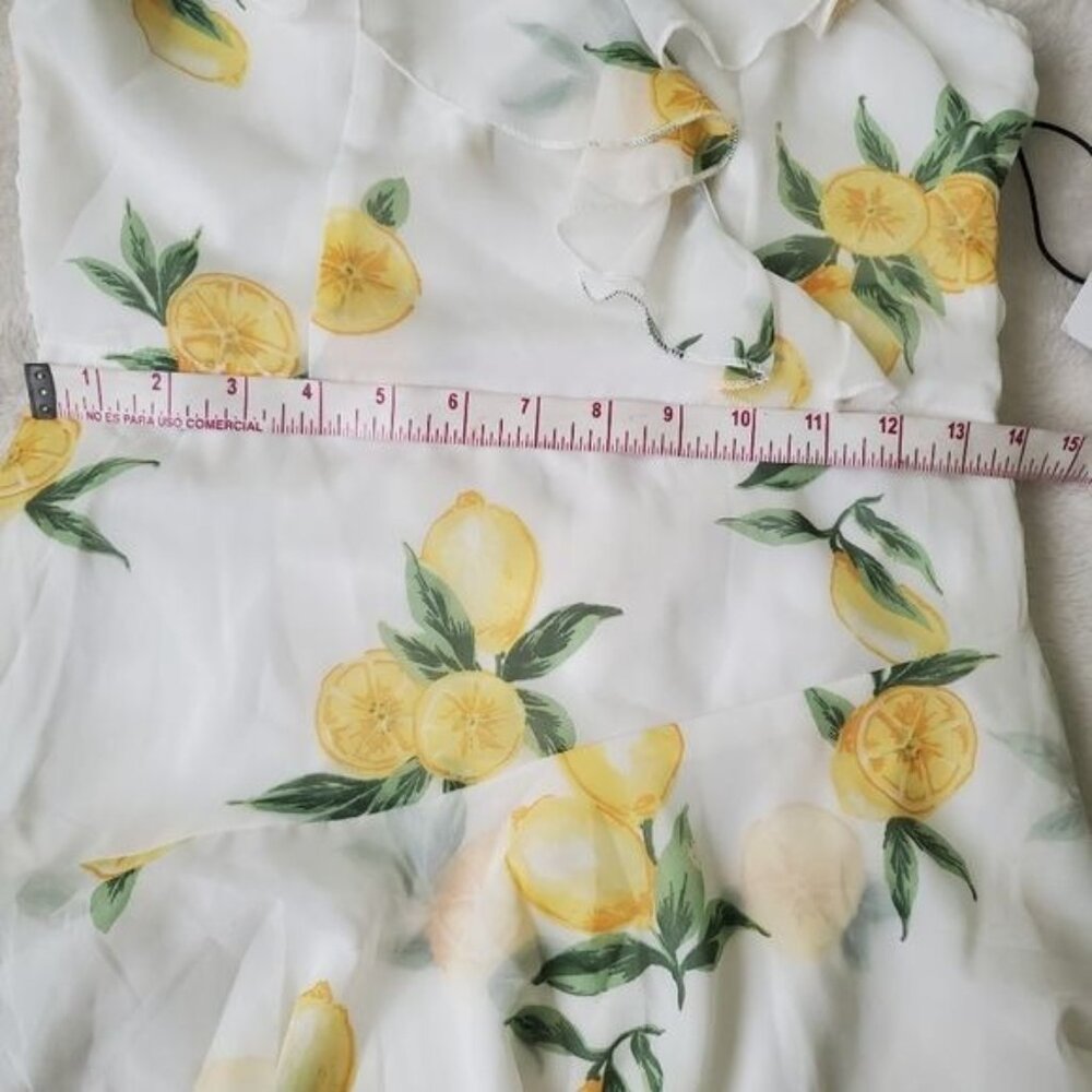 Japna Womens mini dress size medium lemons printed wrap adjustable straps nwt - Picture 7 of 13